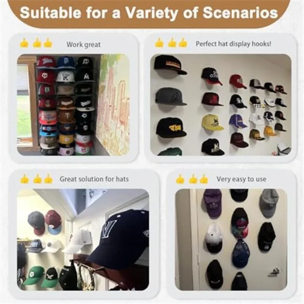 22 Pack Adhesive Hat Hooks Wall Mount Baseball Cap Organizer